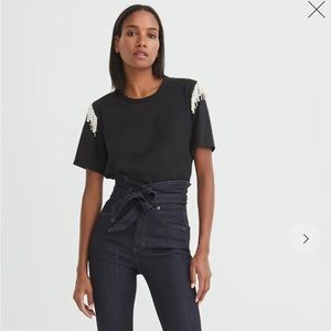 Pearl Embellished shoulder t-shirt size XS